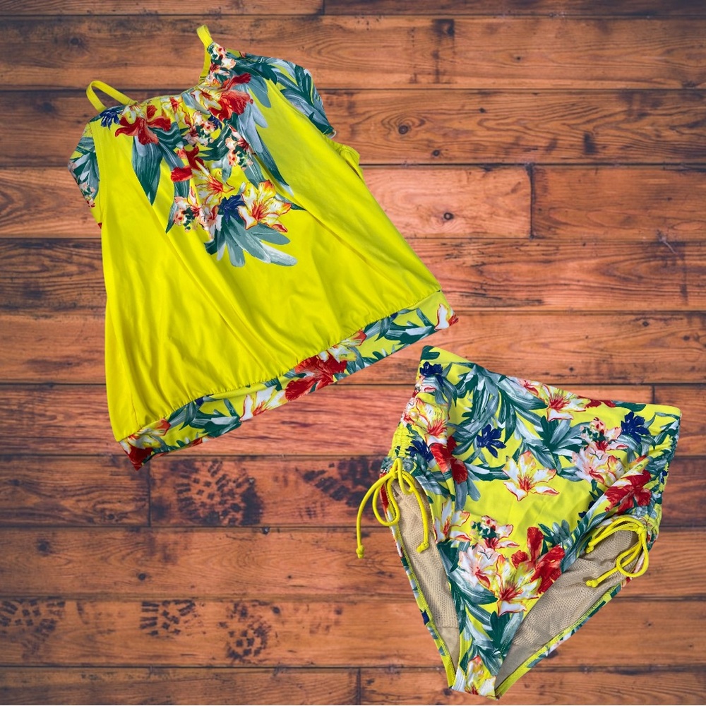Swim by Cacique Floral Yellow‎ Two Piece Swimsuit Set Size 14/16